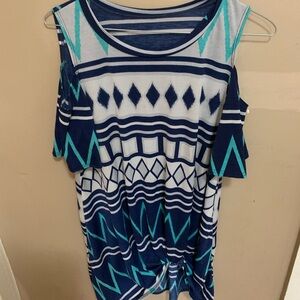 Navy and Teal Geometric Women's Blouse